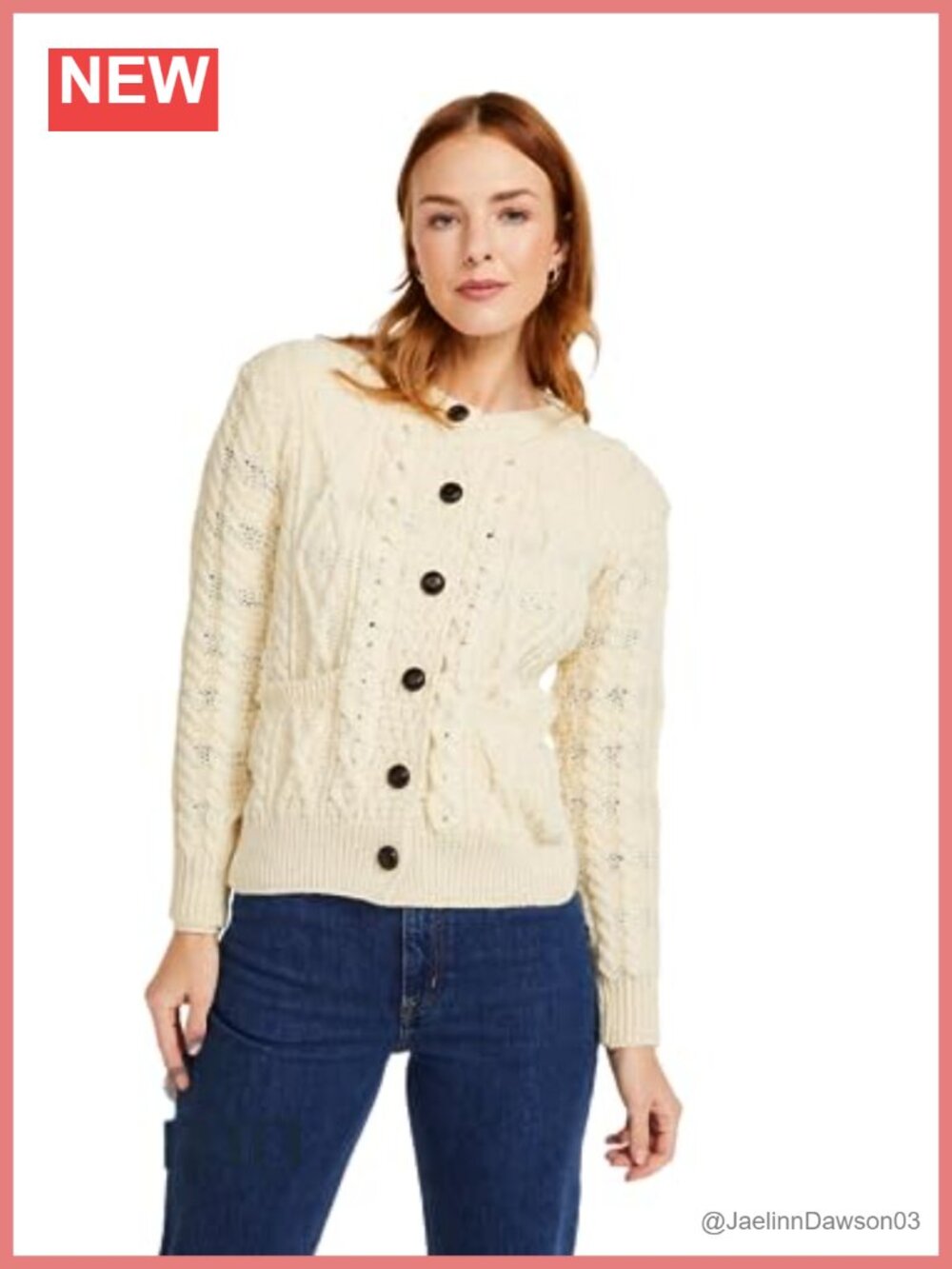 Merino Wool Cable Knit Cardigan Button Pockets Made in Ireland